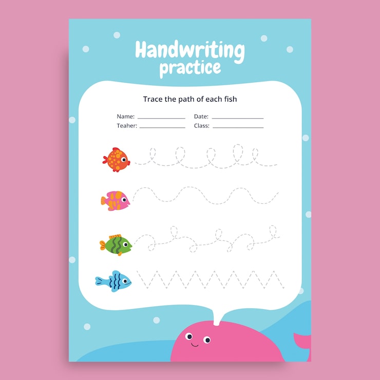 Free Vector child-like kindergarten hand writing worksheet