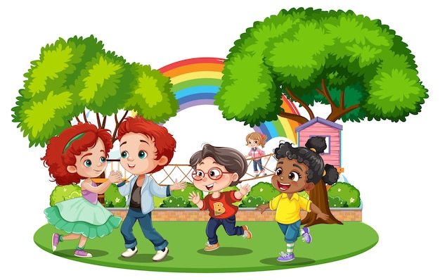 Free Vector children with different race playing at the park