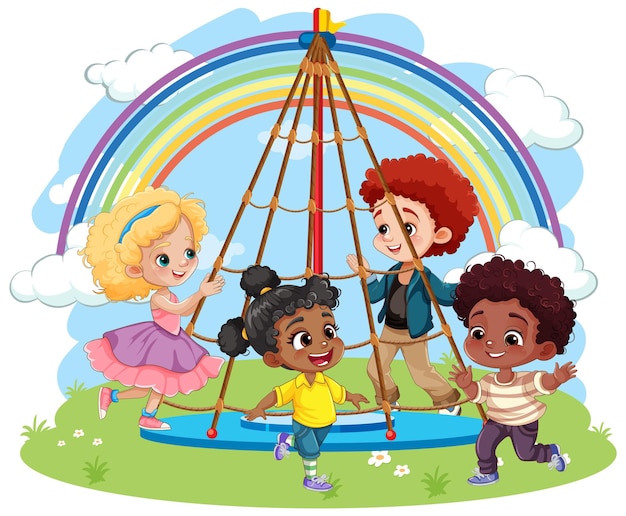 Free Vector children with different race playing at the playground