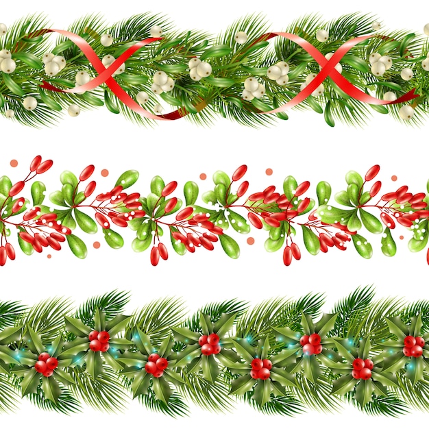 Free Vector christmas berry border seamless pattern set