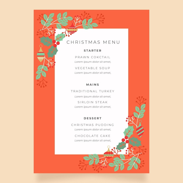 Free Vector christmas menu template in flat design