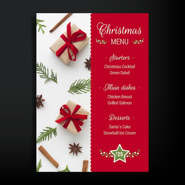 Free Vector christmas menu template with photo