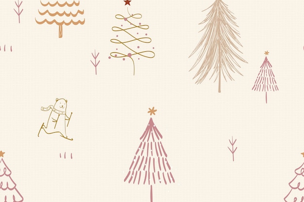 Free Vector christmas pattern background, cute winter doodle in cream color vector