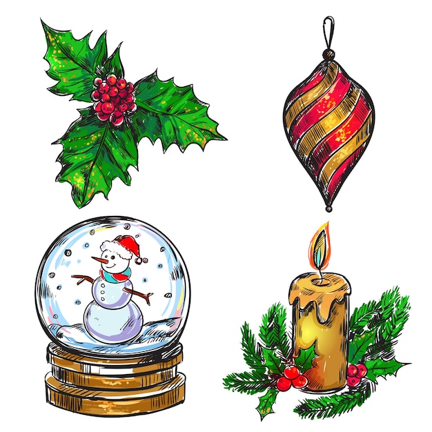 Free Vector christmas sketch icon set
