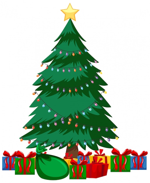 Free Vector christmas theme with many presents under christmas tree