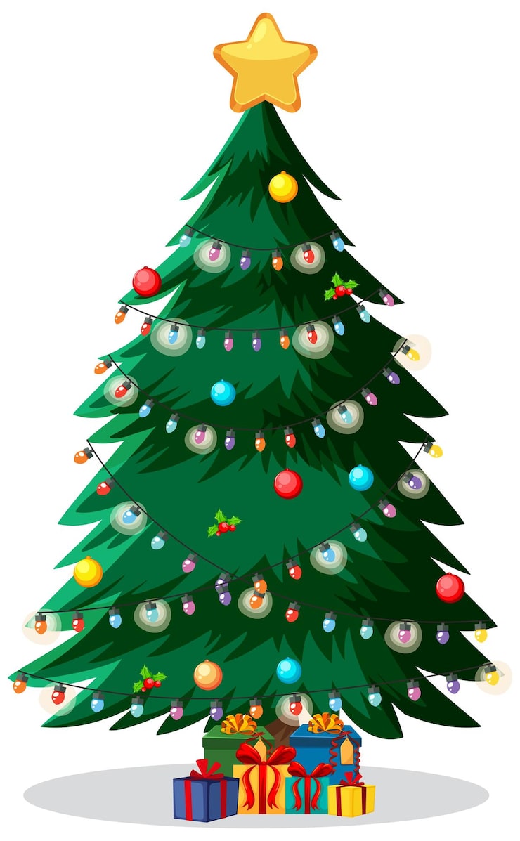 Free Vector christmas tree decorated with festive lights