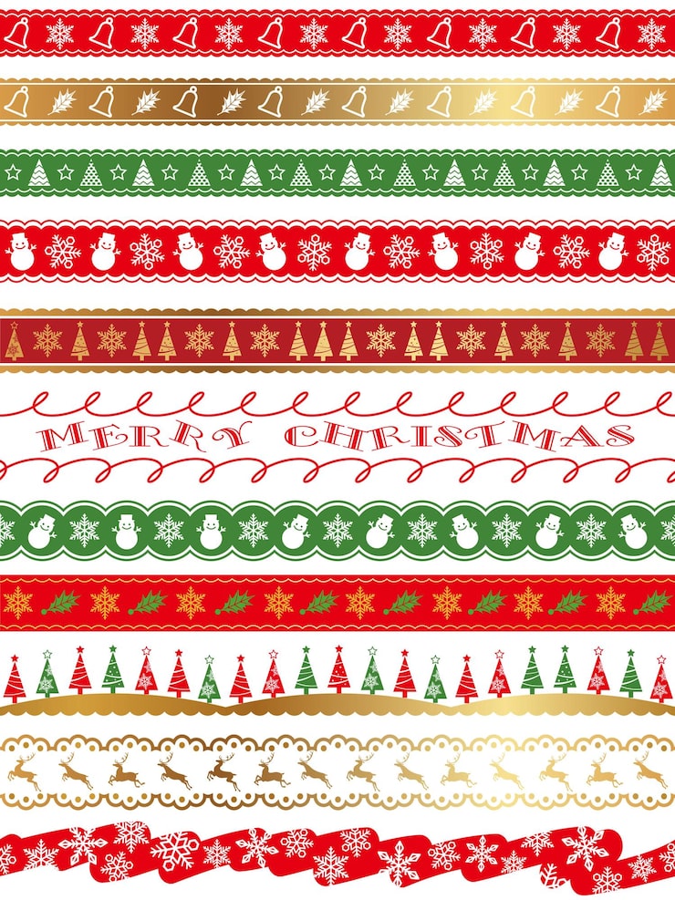 Free Vector christmas vector seamless border set isolated on a white background. horizontally repeatable.