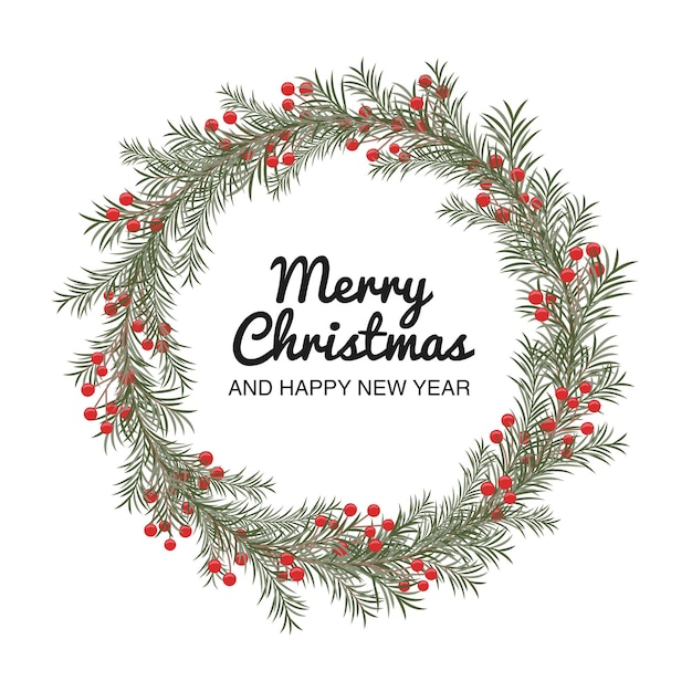 Free Vector christmas wreath card with merry christmas and happy new year text