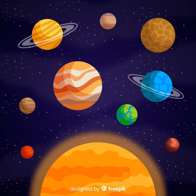 Free Vector classic solar system scheme with flat deisgn