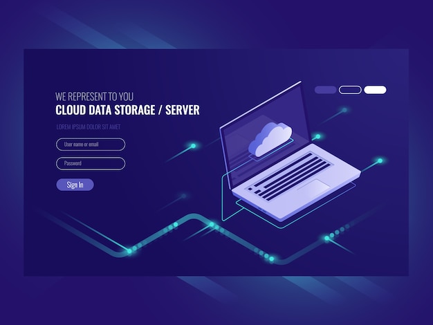Free Vector cloud data storage, remote data access, backup copy services