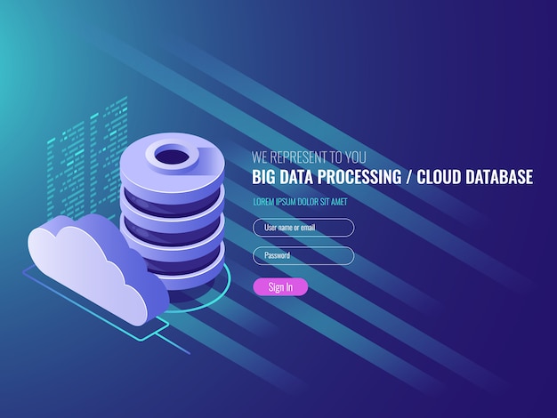 Free Vector cloud data storage services, database cloud program code icons