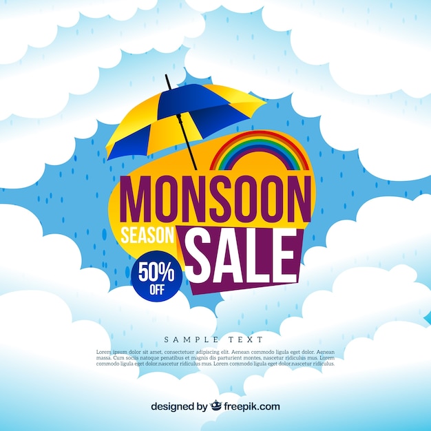 Free Vector clouds sales monsoon background with umbrella 