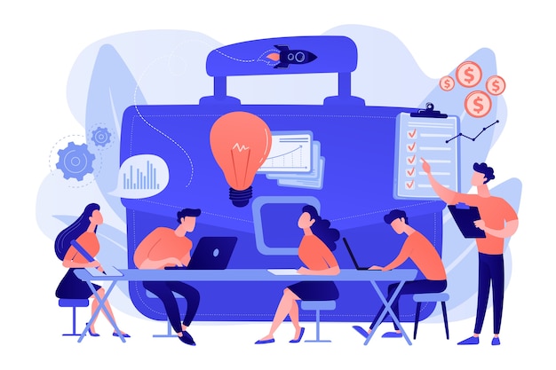 Free Vector colleagues meeting. team brainstorming. corporate training