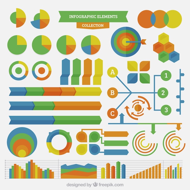 Free Vector collection of colorful infographic items in flat design