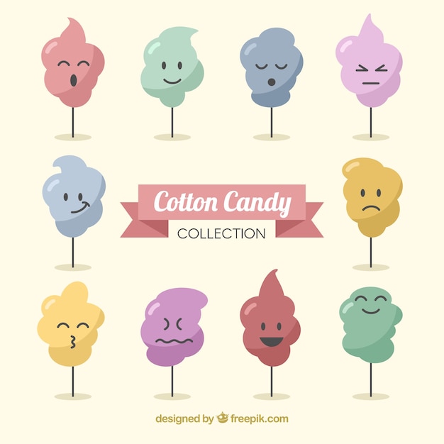Free Vector collection of cotton candy with faces