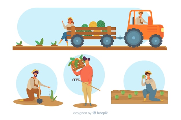 Free Vector collection of farm people working