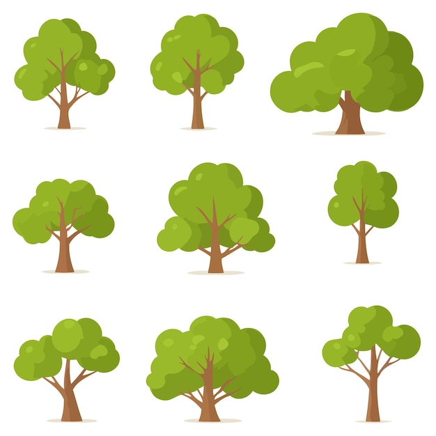 Free Vector collection of green trees in various illustrative styles