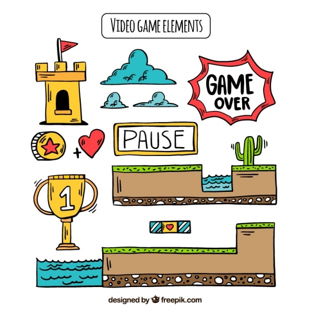 Free Vector collection of hand-drawn game items 