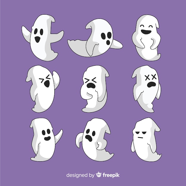 Free Vector collection of hand drawn halloween ghost