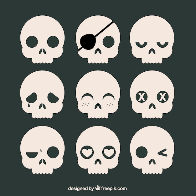 Free Vector collection of skulls with expressions