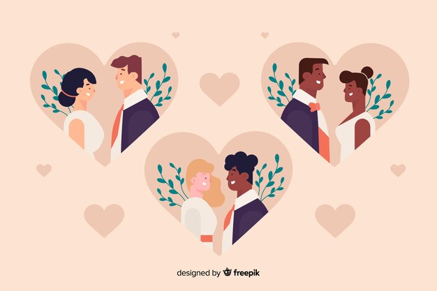 Free Vector collection of wedding couple on flat design
