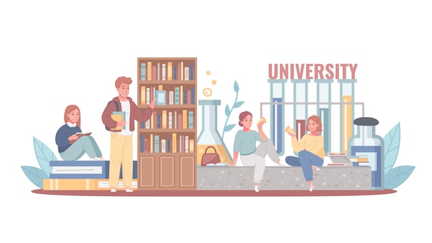 Free Vector college university cartoon concept