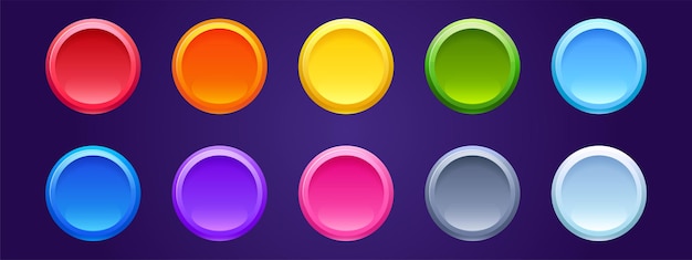 Free Vector colored round web buttons isolated on background. vector set of empty bright circle tags, 3d badges for website, game or mobile app. blank internet push buttons