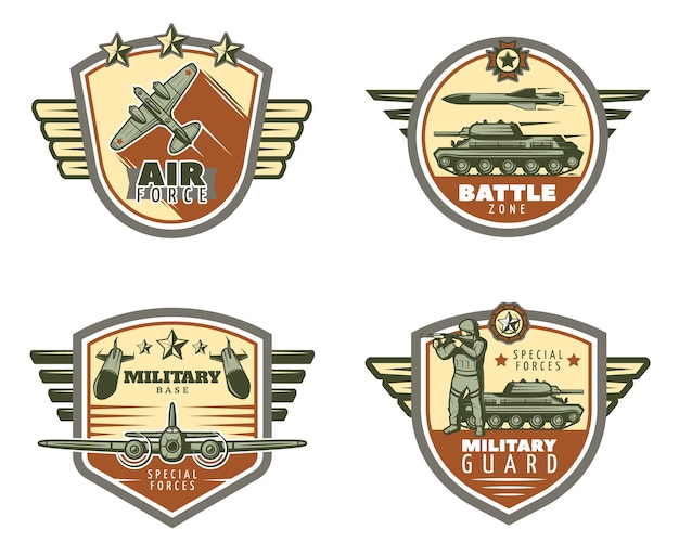 Free Vector colored vintage military emblems set