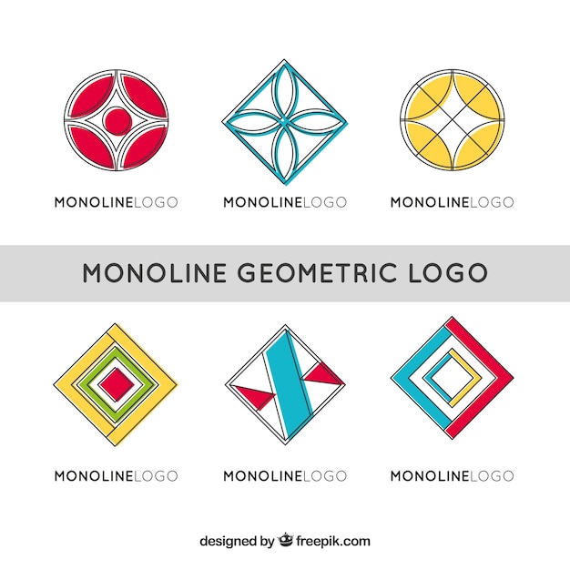 Free Vector colorful geometric logos in monoline style