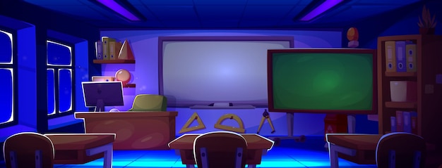 Free Vector colorful school classroom interior at night