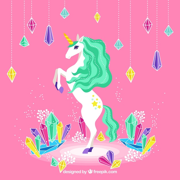 Free Vector colorful unicorn and diamonds