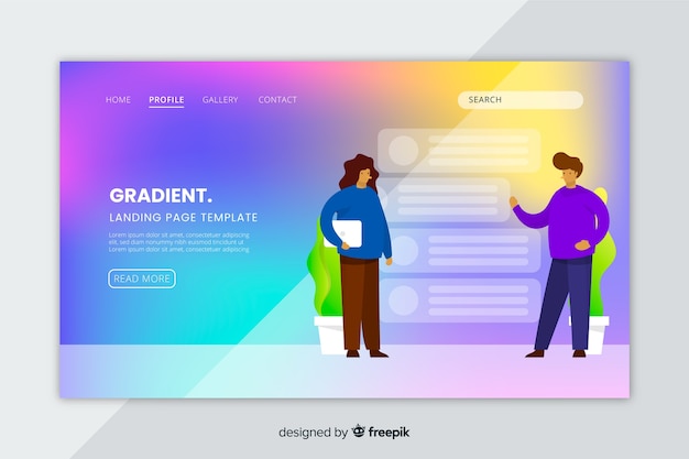 Free Vector colourful gradient landing page with illustrations template