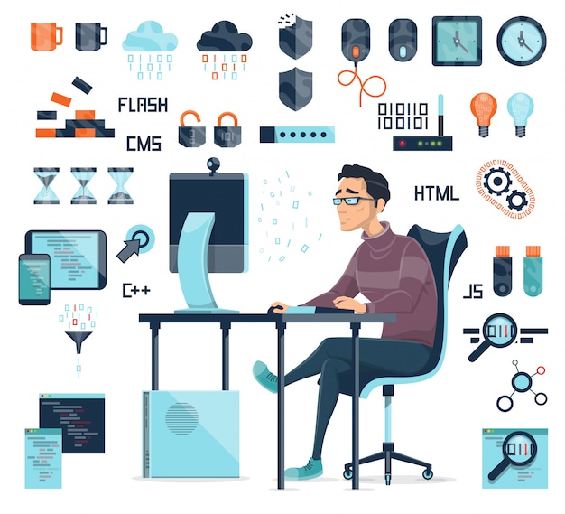 Free Vector computer coding icons set