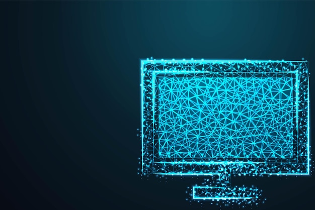 Free Vector computer monitor lcd with polygon line on abstract background polygonal space low poly with connecting dots and lines connection structure vector science background