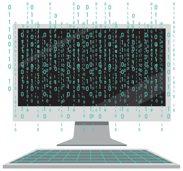 Free Vector computer with binary code screen