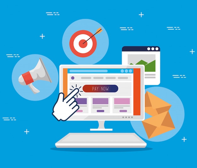 Free Vector computer with hand pointer pixel cursor