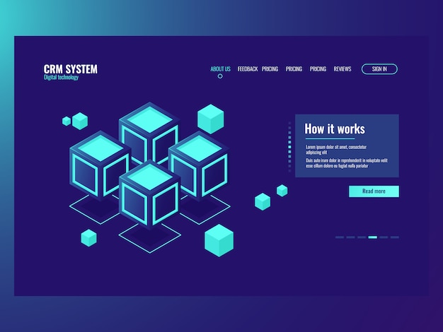 Free Vector concept of abstract data memory blocks, server room, hosting website page