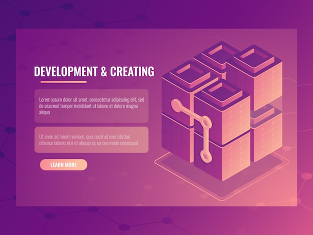 Free Vector the concept of development and creating, blocks constructor, digital technology server room