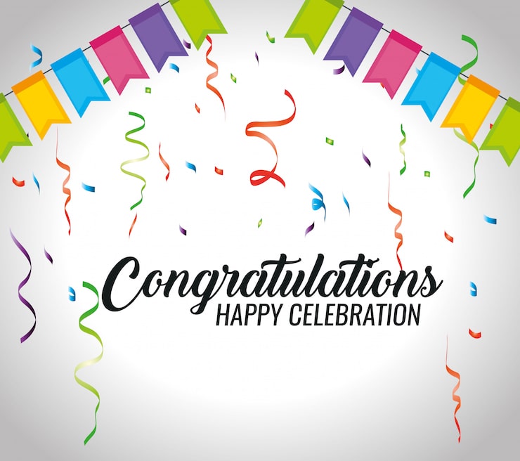 Free Vector congratulations event with party decoration and confetti