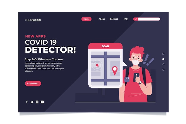 Free Vector coronavirus tracking location app landing page