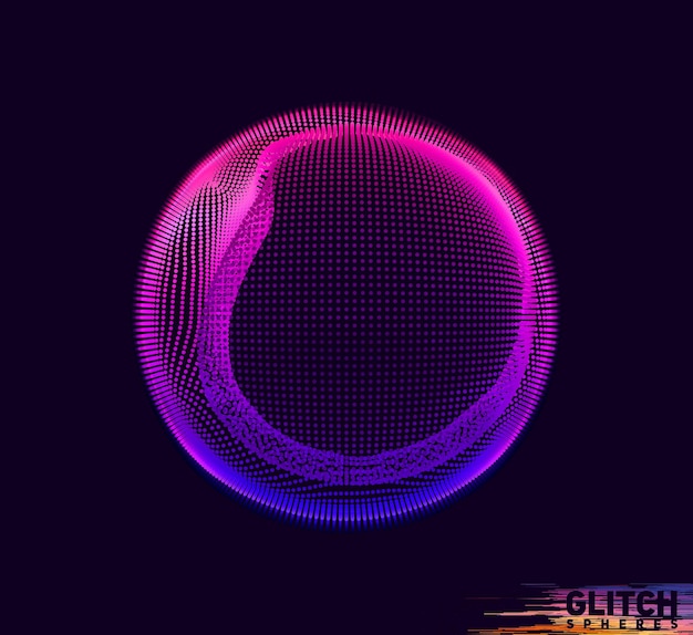 Free Vector corrupted violet point sphere. abstract colorful mesh on black