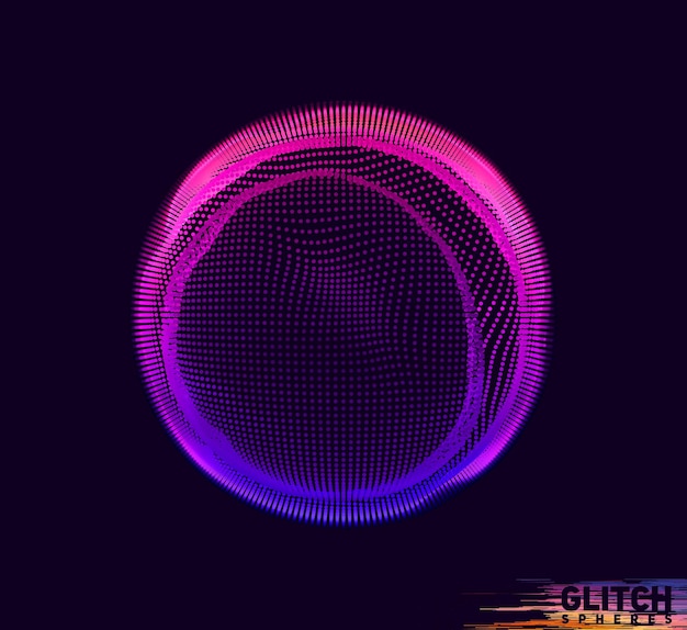Free Vector corrupted violet point sphere. abstract colorful mesh on dark background