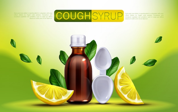 Free Vector cough syrup with lemon flavour banner 