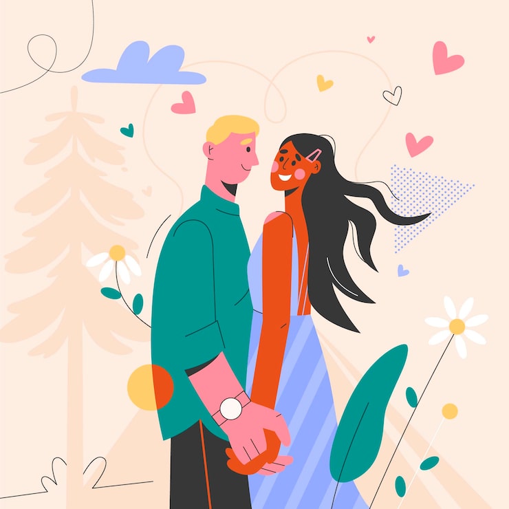 Free Vector couple holding hands and looking at each other