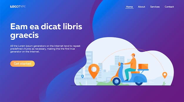 Free Vector courier shipping package at moped flat illustration