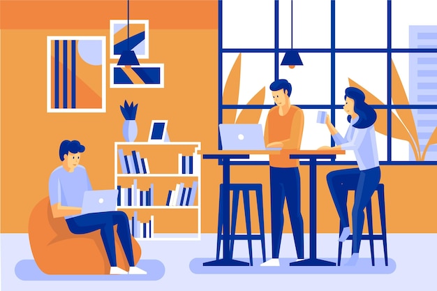 Free Vector coworking team indoors cartoon characters