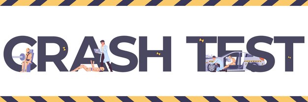 Free Vector crash test horizontal text banner in flat style with dummies and people gathering data vector illustration