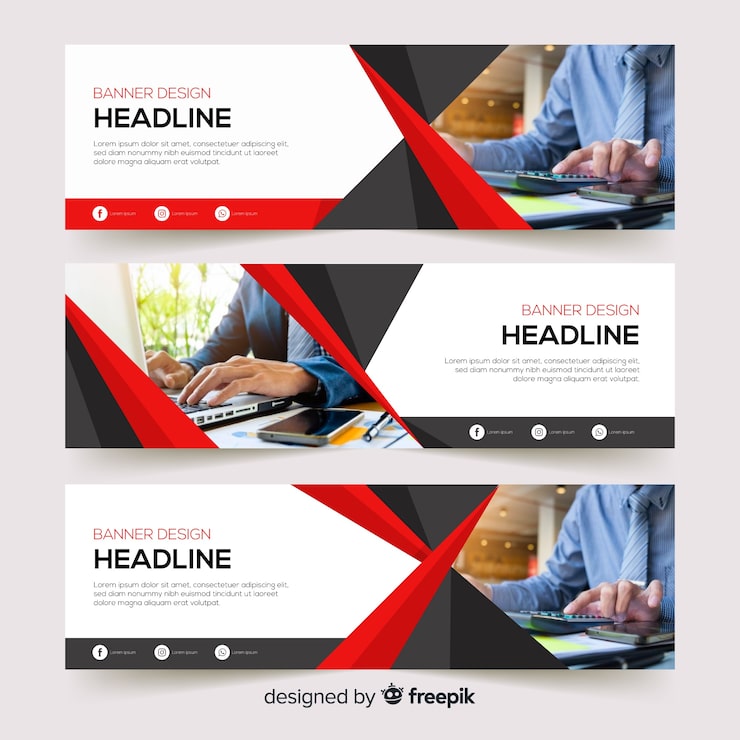 Free Vector creative business banner template with photo
