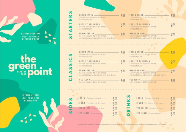 Free Vector creative food menu template for digital use