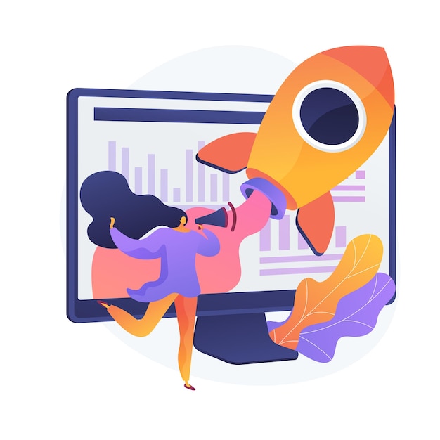 Free Vector creative idea flat icon. innovative internet project, advertising business, online promotion. woman with loudspeaker cartoon character. vector isolated concept metaphor illustration